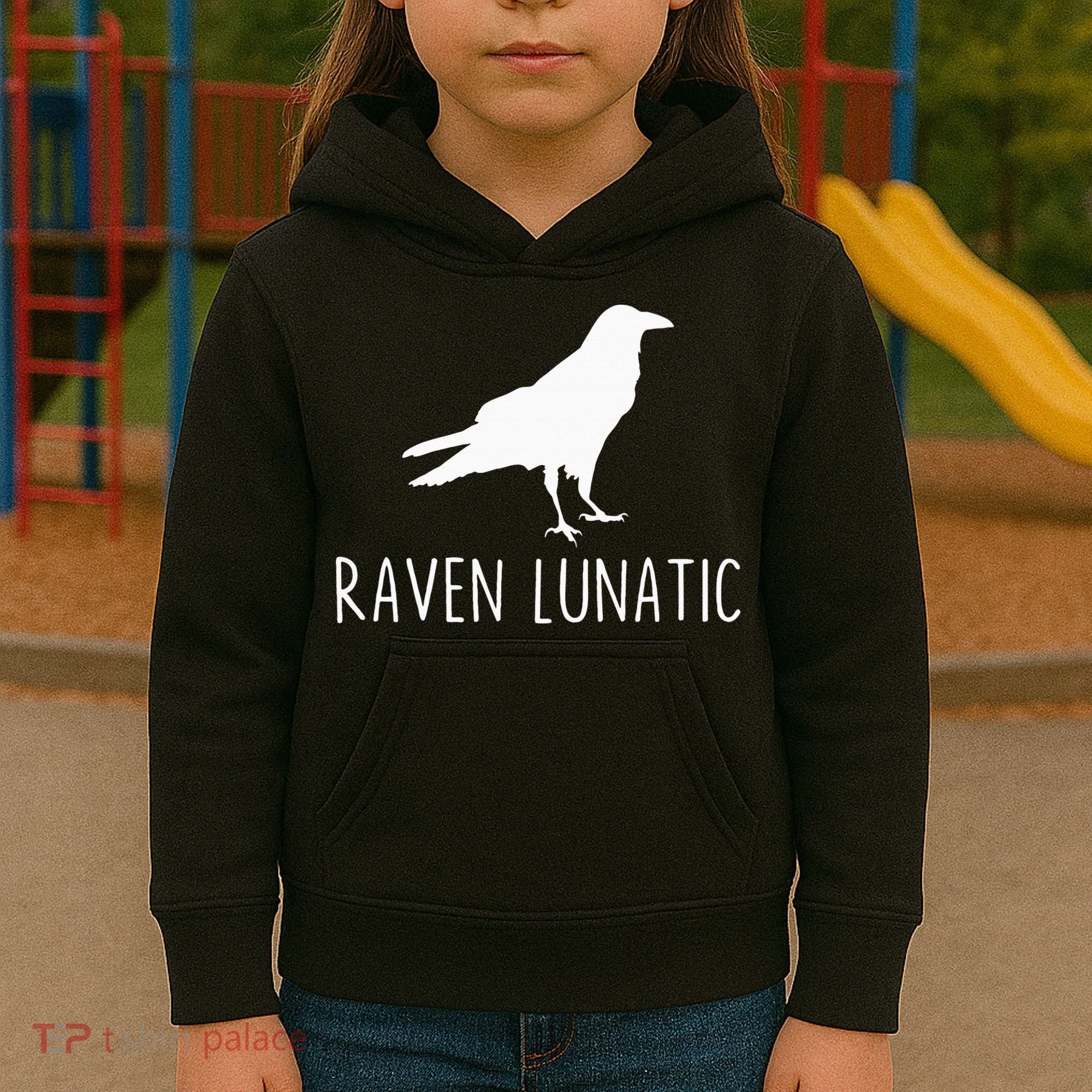 Raven Lunatic Funny Goth Bird Lover Halloween Party Gift Kids Hoodie