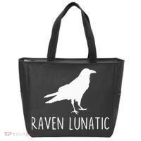 Raven Lunatic Funny Goth Bird Lover Halloween Party Gift Tote Bag thumb 0