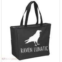 Raven Lunatic Funny Goth Bird Lover Halloween Party Gift Tote Bag thumb 2