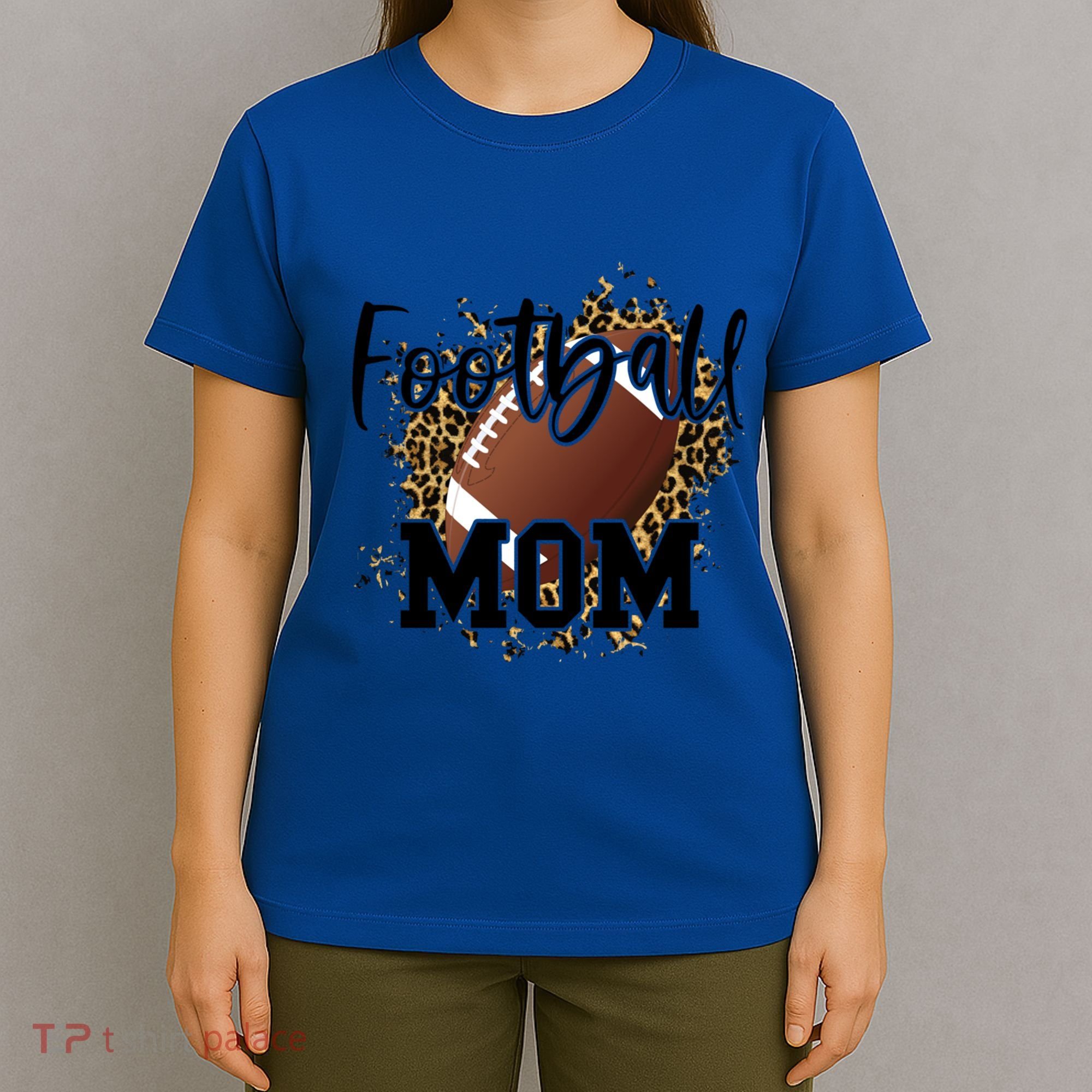 Retro Leopard Football Mom Football Player Mom Mothers Day Meaningful Gift T-Shirt