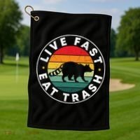 Retro Live Fast Eat Trash Golf Towel thumb 1