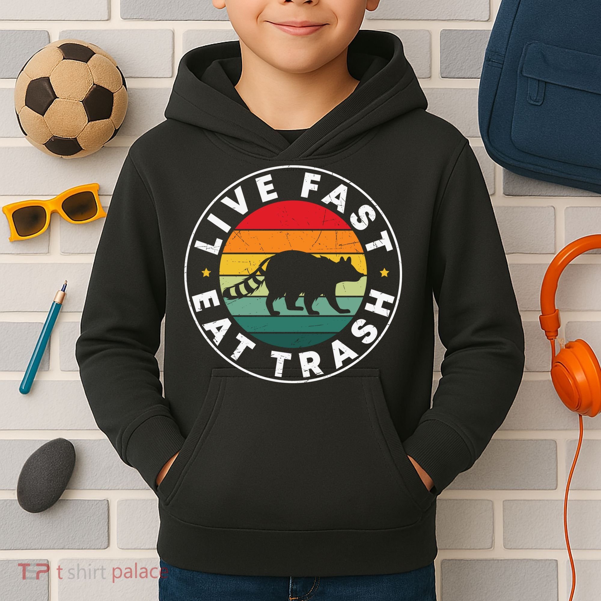 Retro Live Fast Eat Trash Kids Hoodie