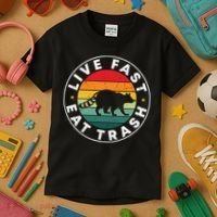 Retro Live Fast Eat Trash Kids T-Shirt thumb 3