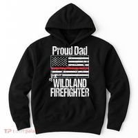 Red Line Flag Proud Dad of a Wildland Firefighter Hoodie thumb 0