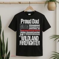 Red Line Flag Proud Dad of a Wildland Firefighter T-Shirt thumb 2