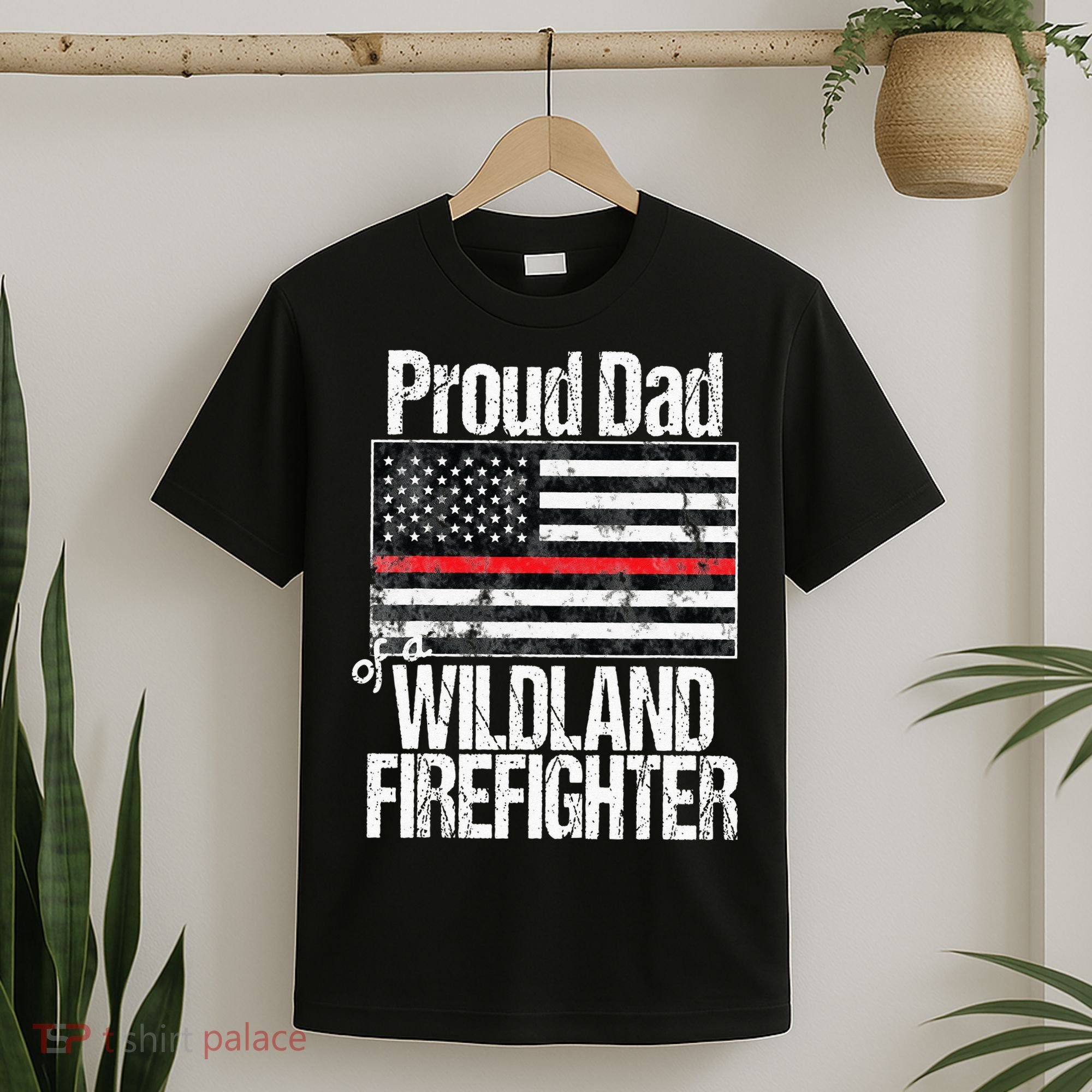 Red Line Flag Proud Dad of a Wildland Firefighter T-Shirt