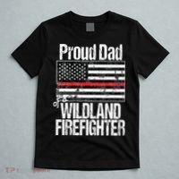 Red Line Flag Proud Dad of a Wildland Firefighter T-Shirt thumb 5
