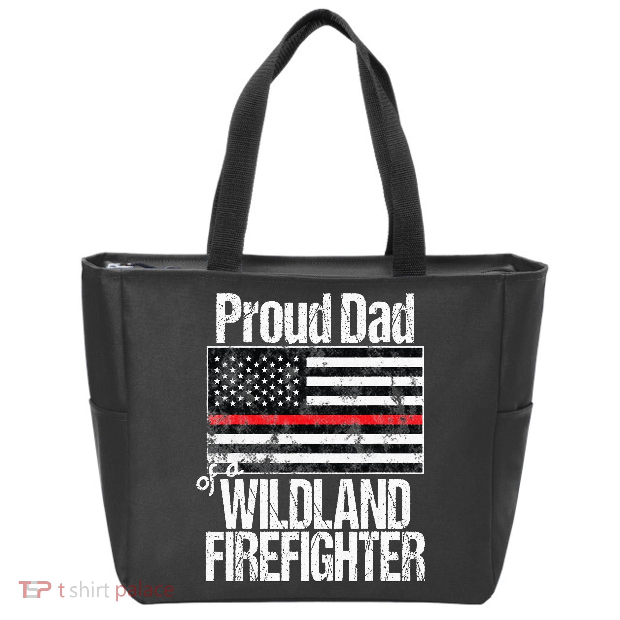 Red Line Flag Proud Dad of a Wildland Firefighter Tote Bag
