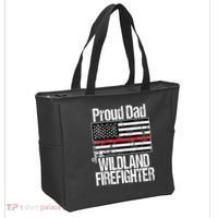 Red Line Flag Proud Dad of a Wildland Firefighter Tote Bag thumb 2