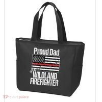 Red Line Flag Proud Dad of a Wildland Firefighter Tote Bag thumb 3