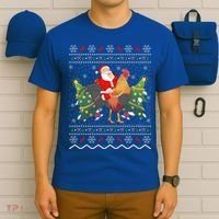 Rooster Lover Gift Ugly Santa Riding Rooster Christmas Gift T-Shirt thumb 6