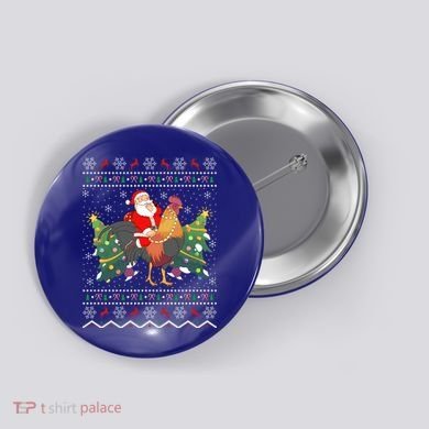 Rooster Lover Gift Ugly Santa Riding Rooster Christmas Gift Button
