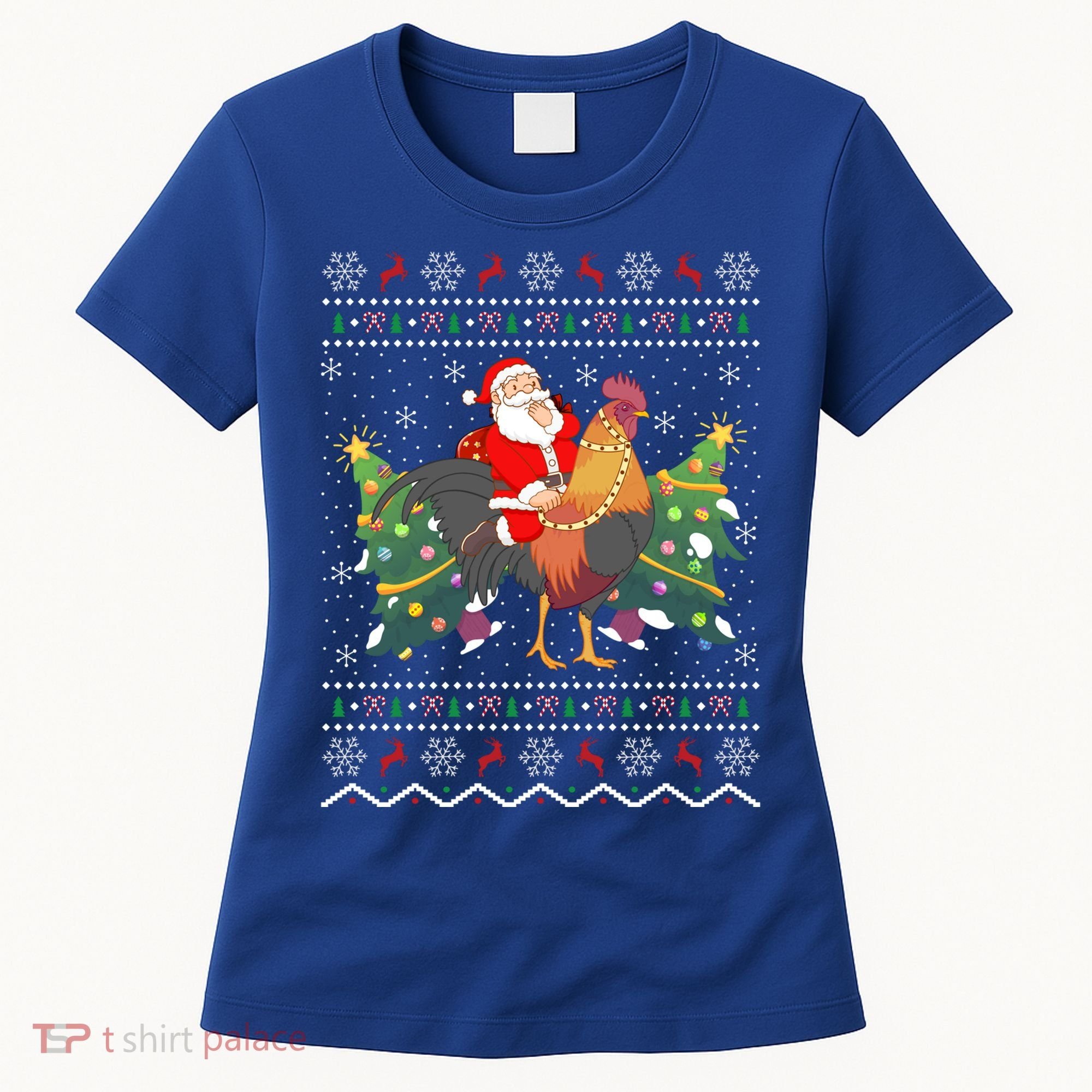 Rooster Lover Gift Ugly Santa Riding Rooster Christmas Gift Women's T-Shirt