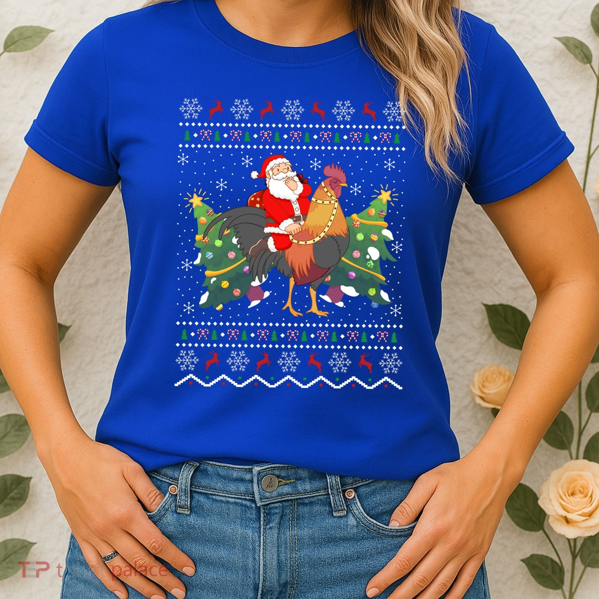 Rooster Lover Gift Ugly Santa Riding Rooster Christmas Gift Women's T-Shirt