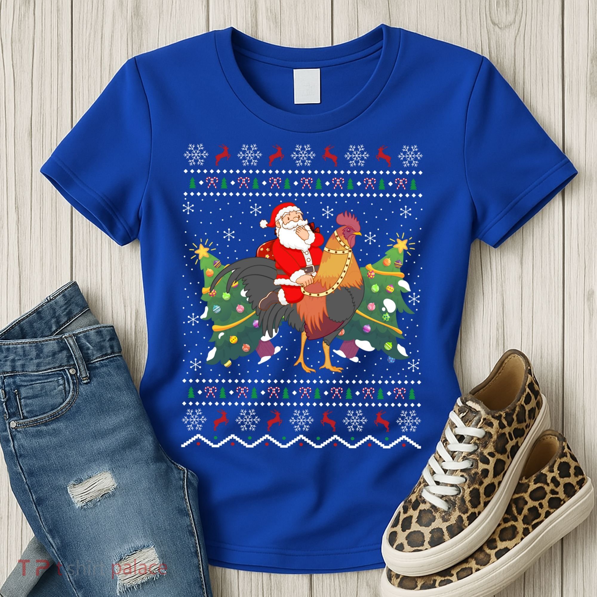 Rooster Lover Gift Ugly Santa Riding Rooster Christmas Gift Women's T-Shirt