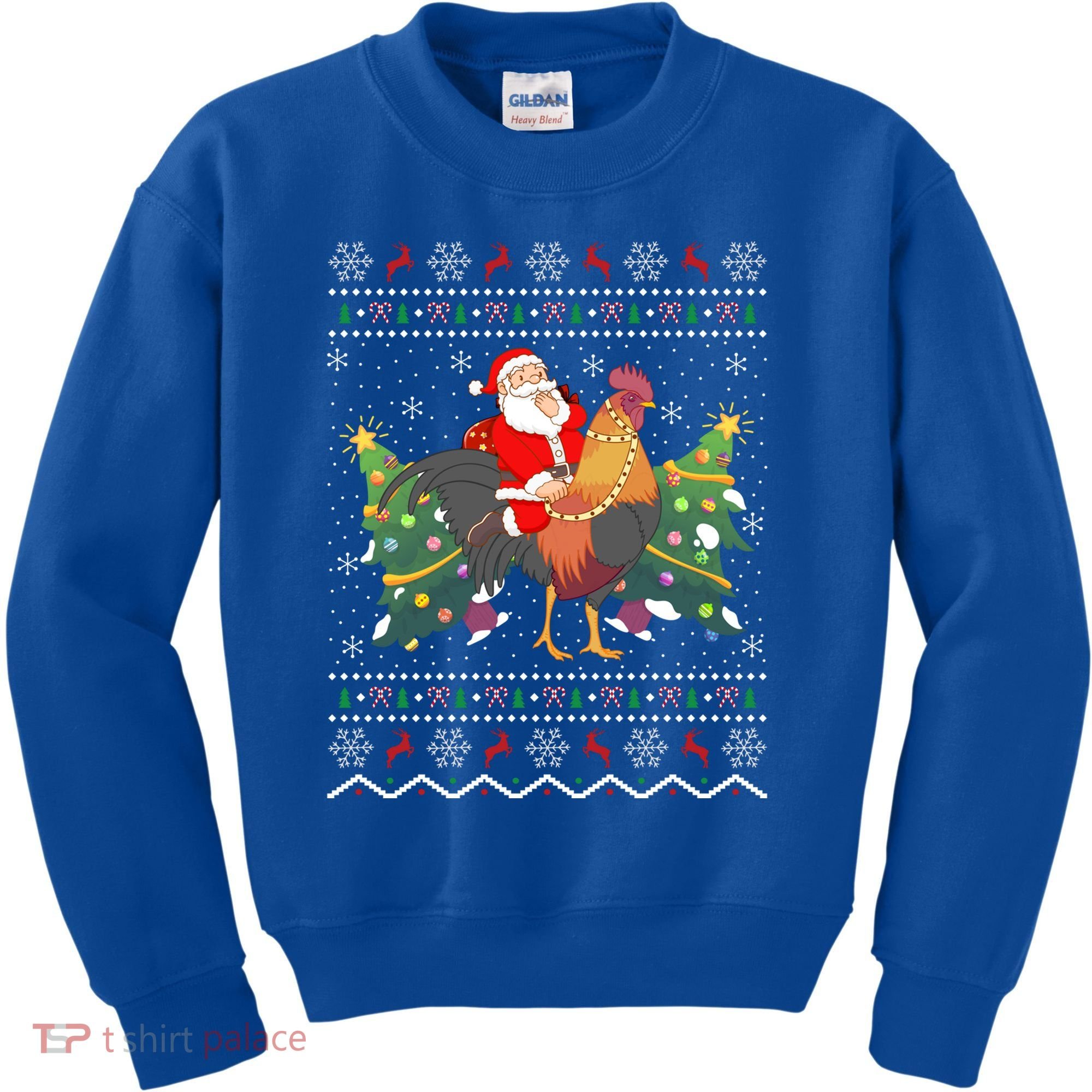 Rooster Lover Gift Ugly Santa Riding Rooster Christmas Gift Kids Sweatshirt