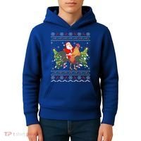 Rooster Lover Gift Ugly Santa Riding Rooster Christmas Gift Kids Hoodie thumb 4