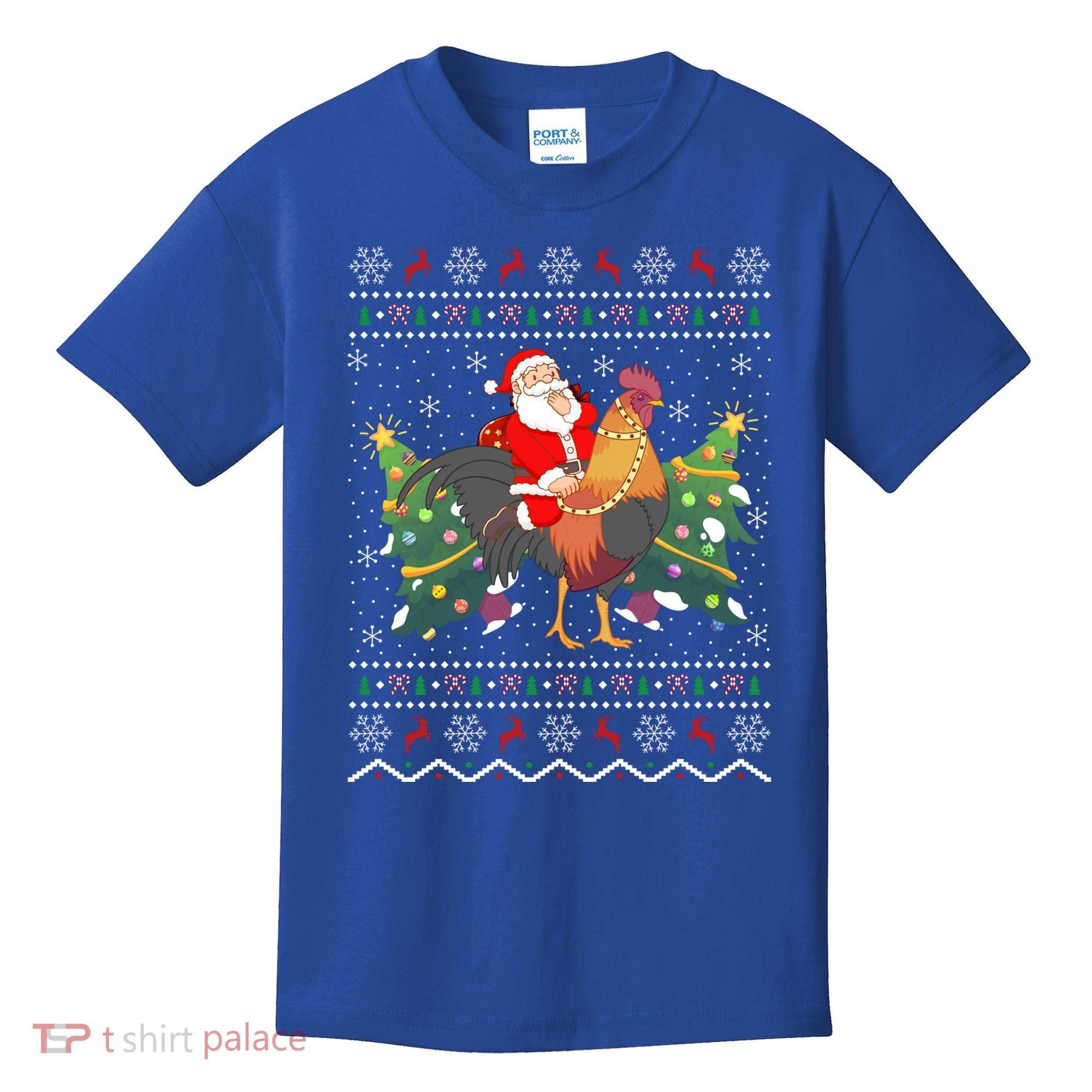 Rooster Lover Gift Ugly Santa Riding Rooster Christmas Gift Kids T-Shirt