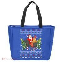 Rooster Lover Gift Ugly Santa Riding Rooster Christmas Gift Tote Bag thumb 0