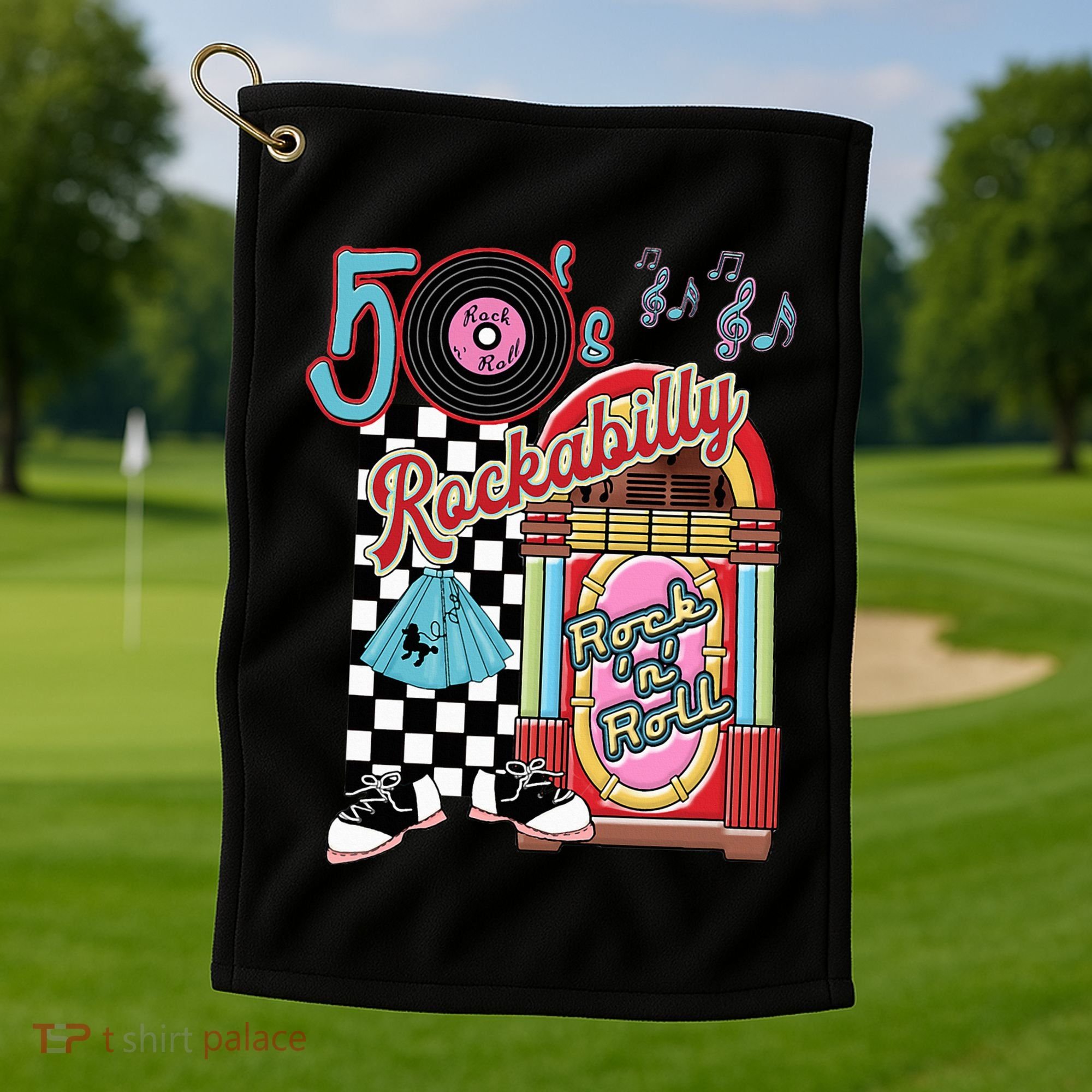 Rockabilly Lets Go To The Hop 1950S Retro Classic Jukebox Golf Towel