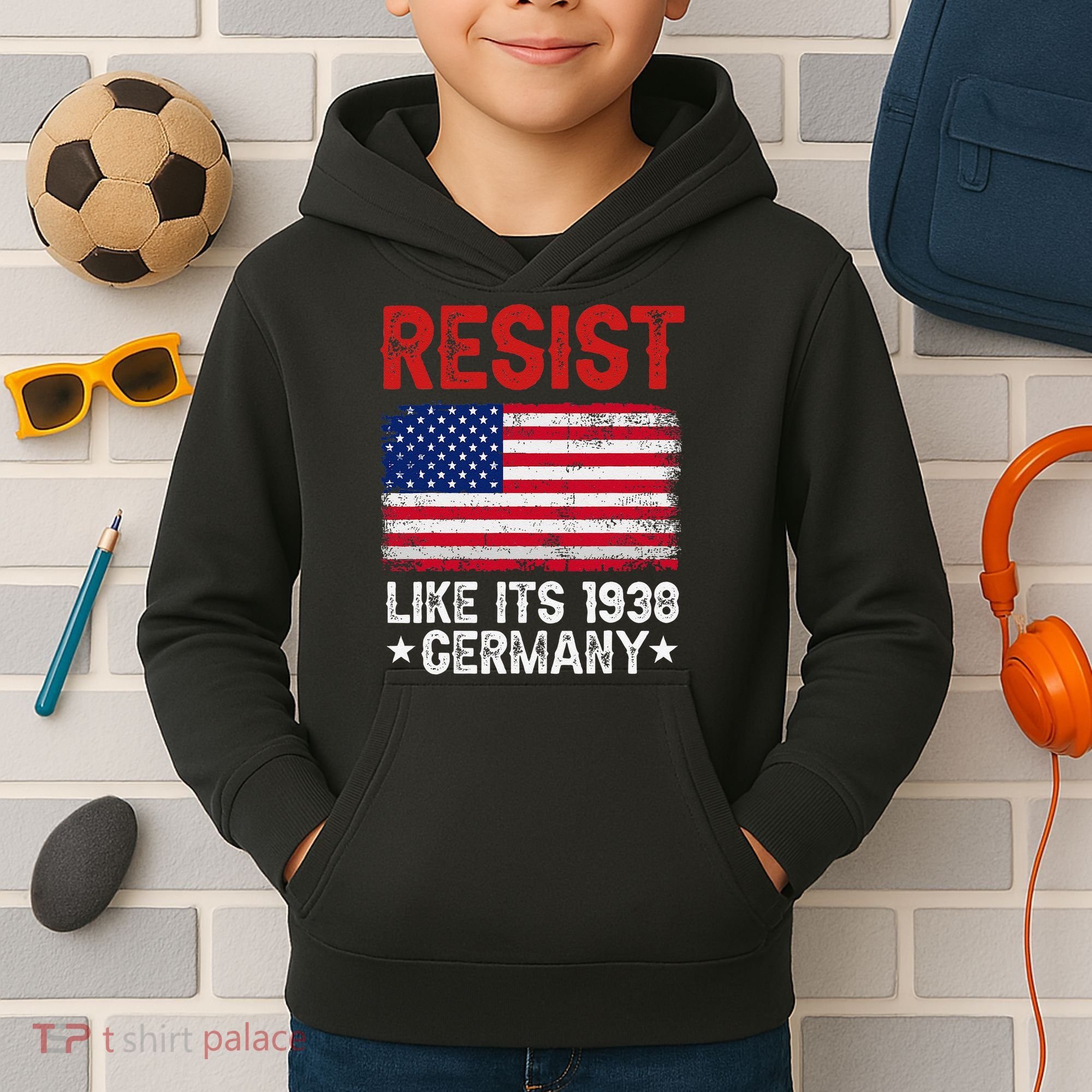 Resist Like Its 1938 Germany Historical Germany USA Flag Kids Hoodie