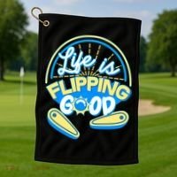 Retro Life Is Flipping Good Pinball Game Fan Golf Towel thumb 1