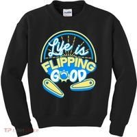 Retro Life Is Flipping Good Pinball Game Fan Kids Sweatshirt thumb 0