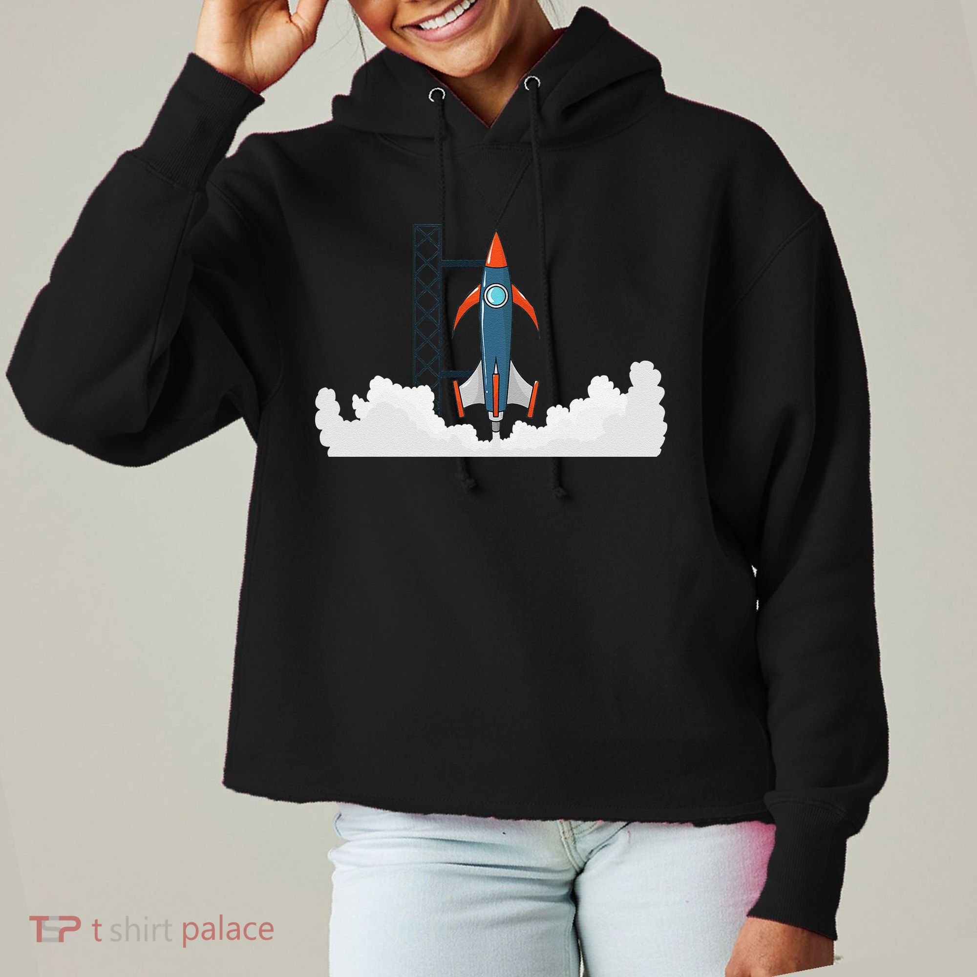 Rocket Launch Into Space Ladies Heavyweight Boxy Pullover Hoodie