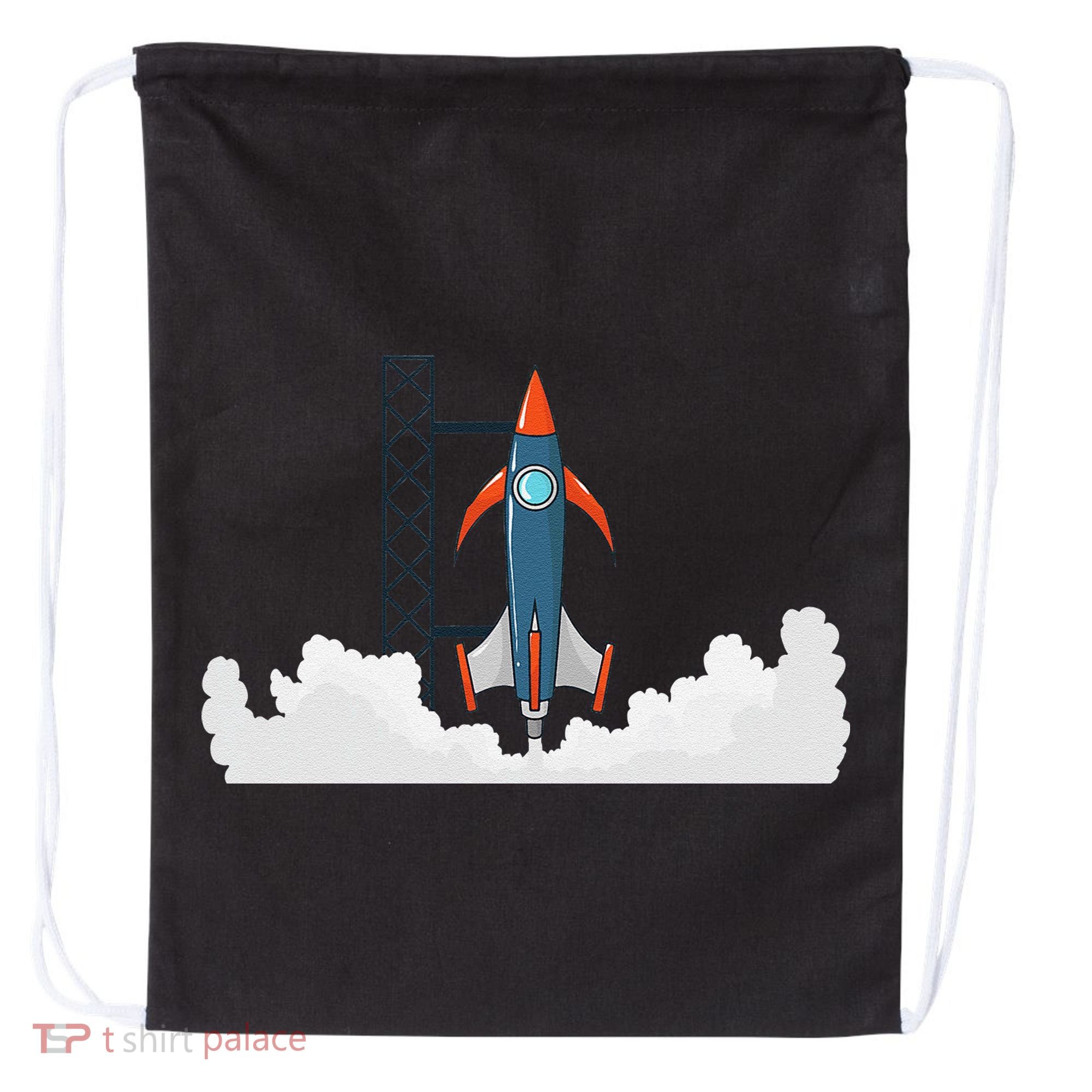 Rocket Launch Into Space Drawstring Bag
