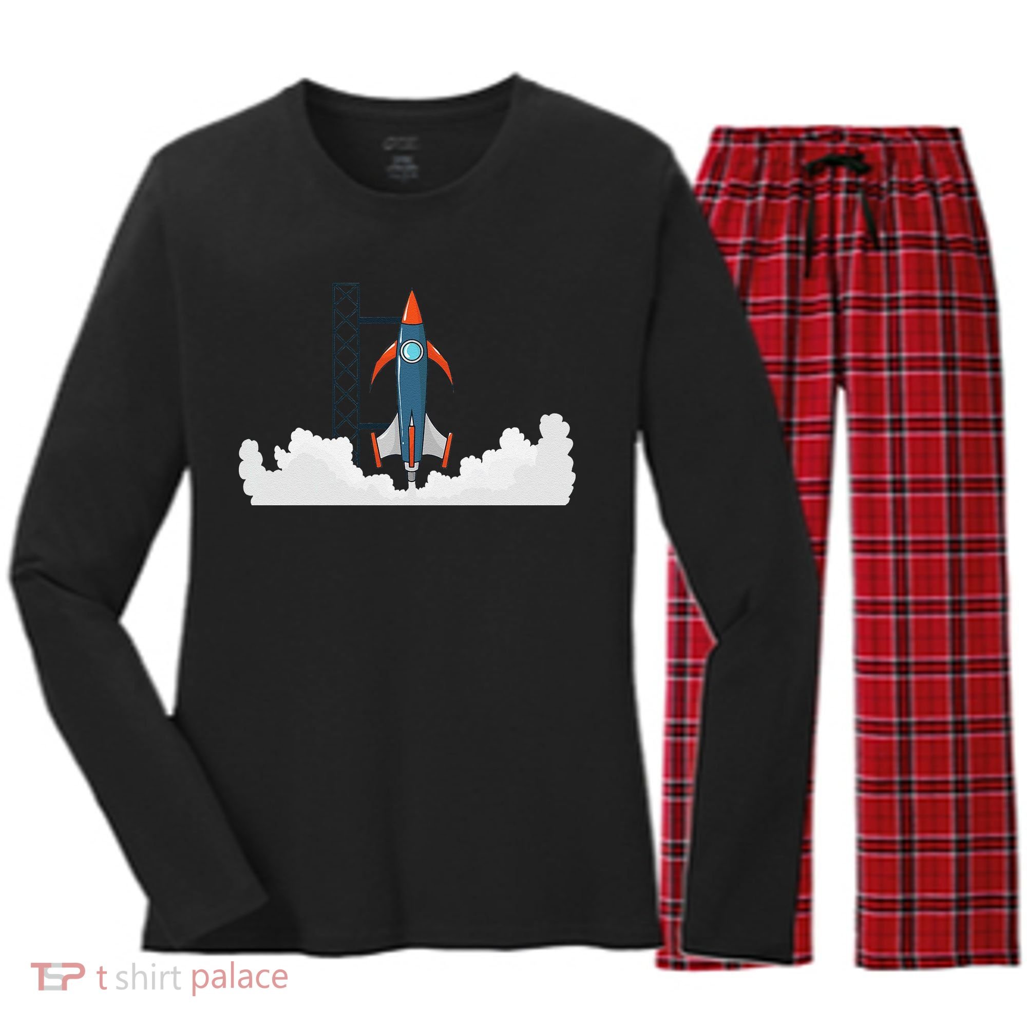 Rocket Launch Into Space Women's Long Sleeve Flannel Pajama Set 