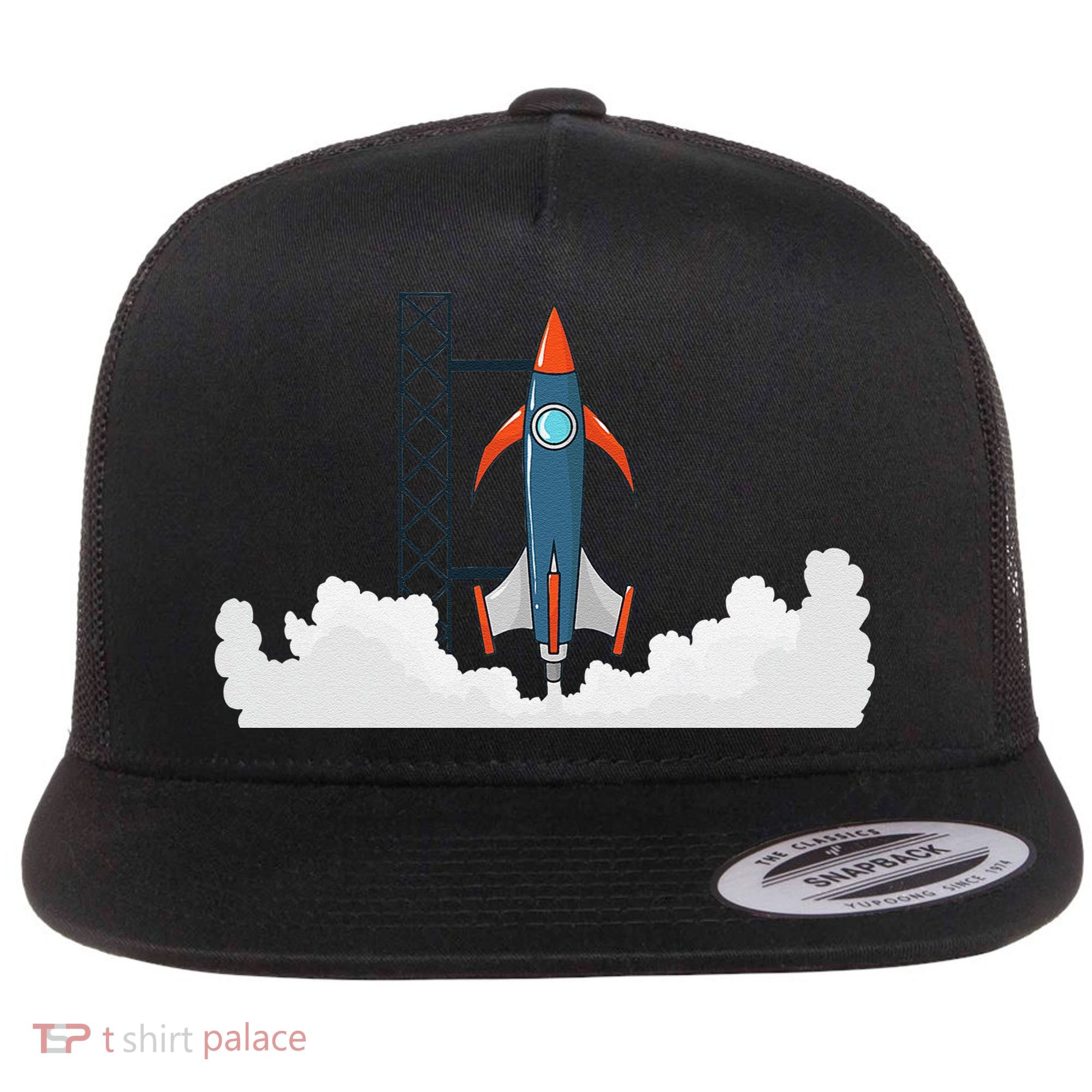 Rocket Launch Into Space Flat Bill Trucker Hat