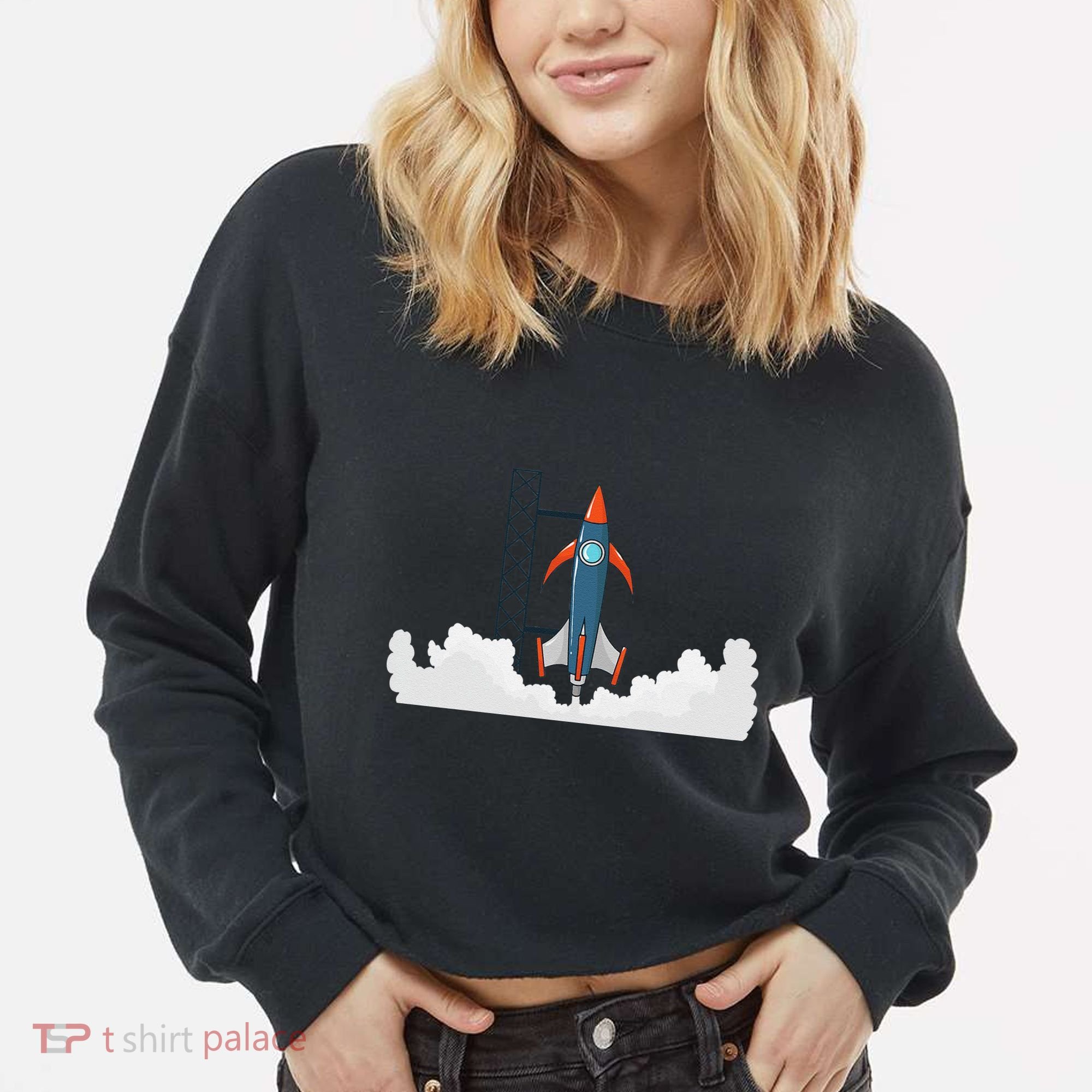 Rocket Launch Into Space Cropped Pullover Crew