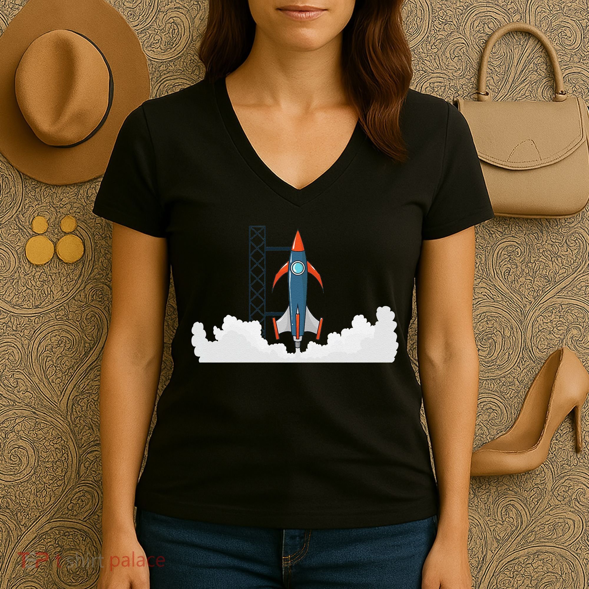 Rocket Launch Into Space Women's V-Neck T-Shirt