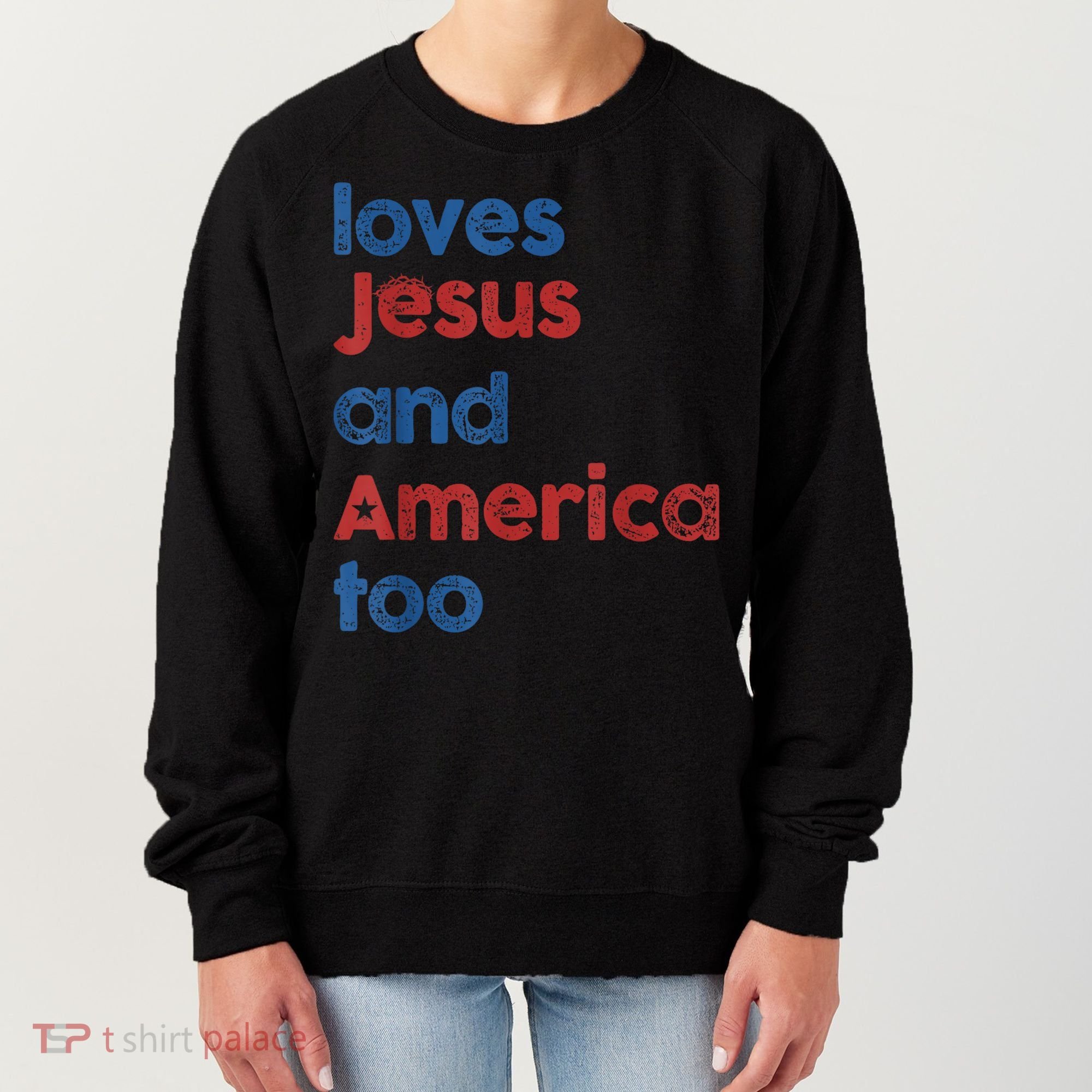 Retro Loves Jesus And America Too Women's Sweatshirt