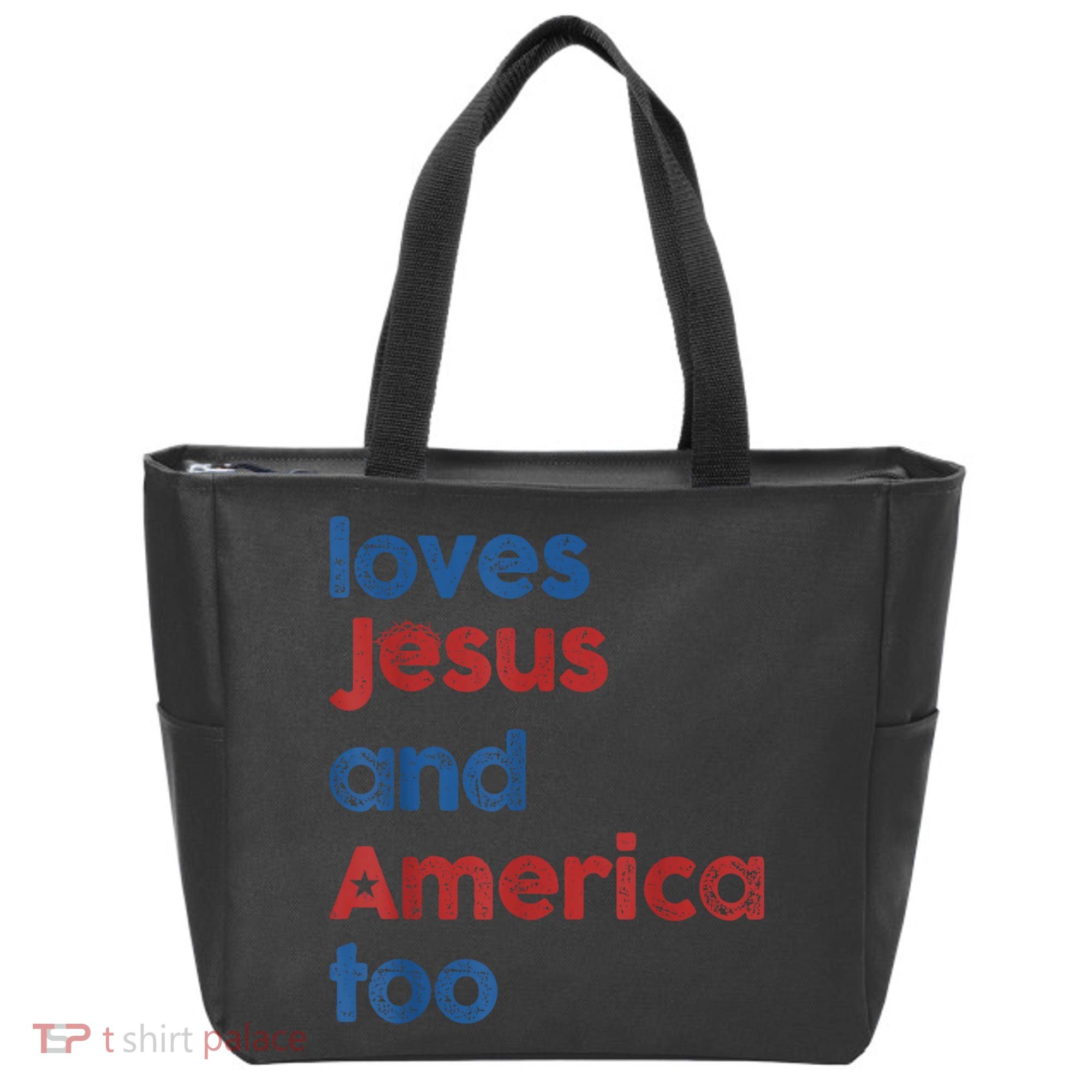Retro Loves Jesus And America Too Tote Bag