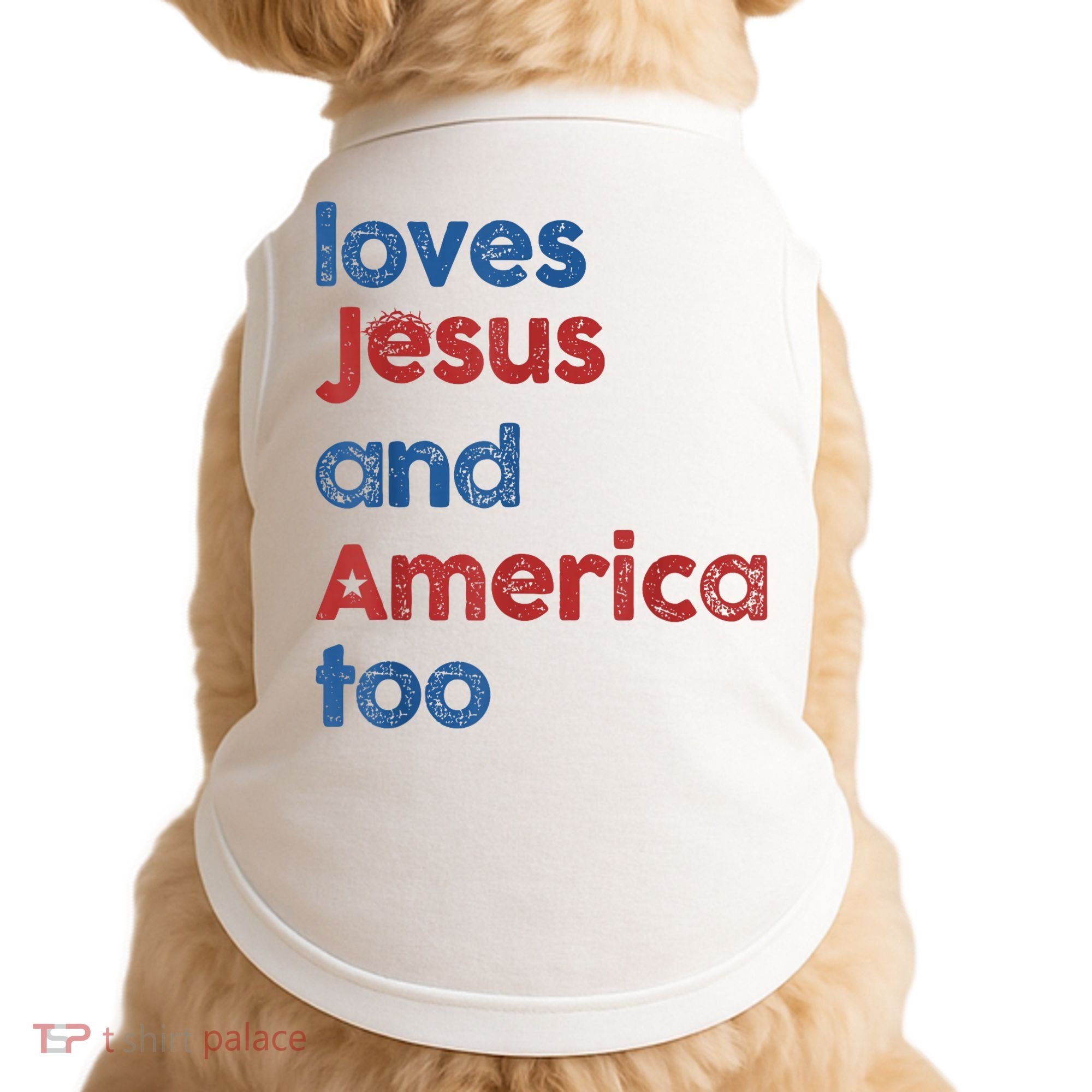 Retro Loves Jesus And America Too Doggie Tank