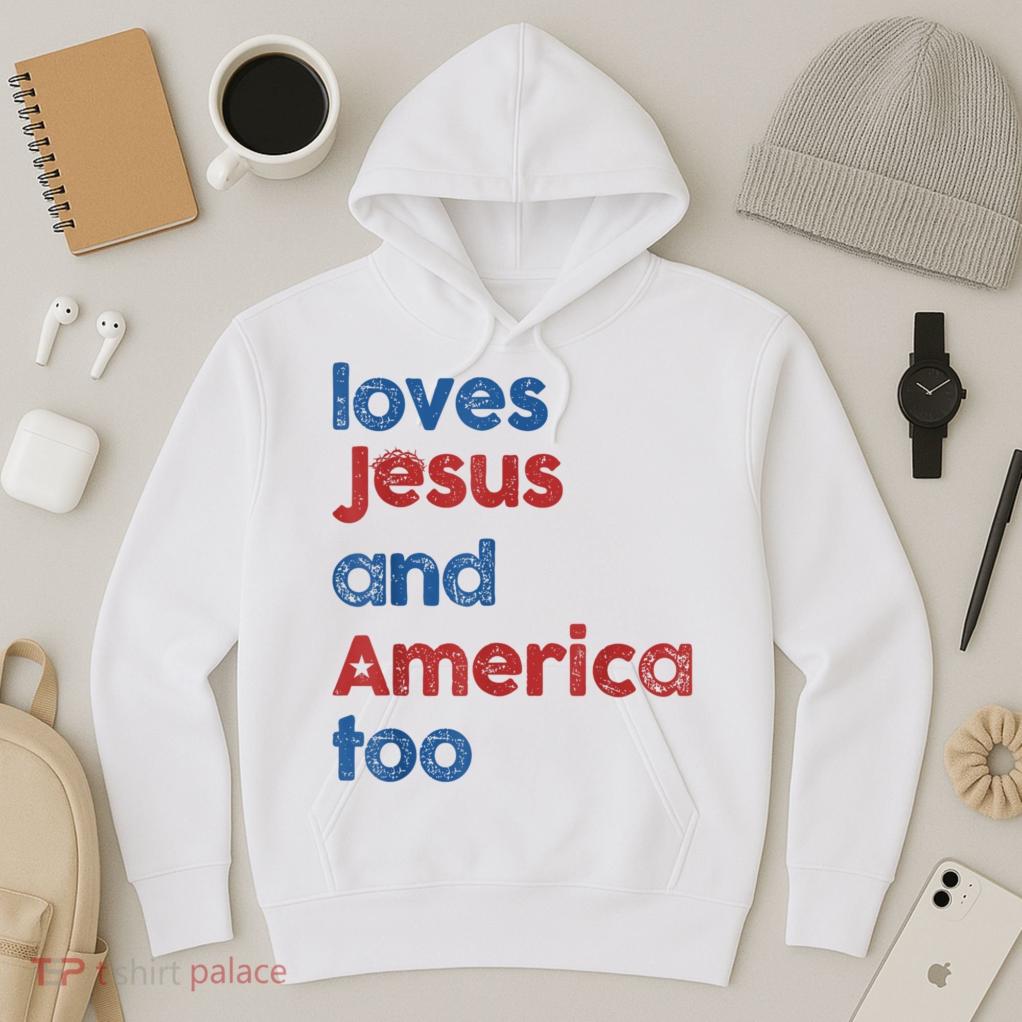 Retro Loves Jesus And America Too Hoodie