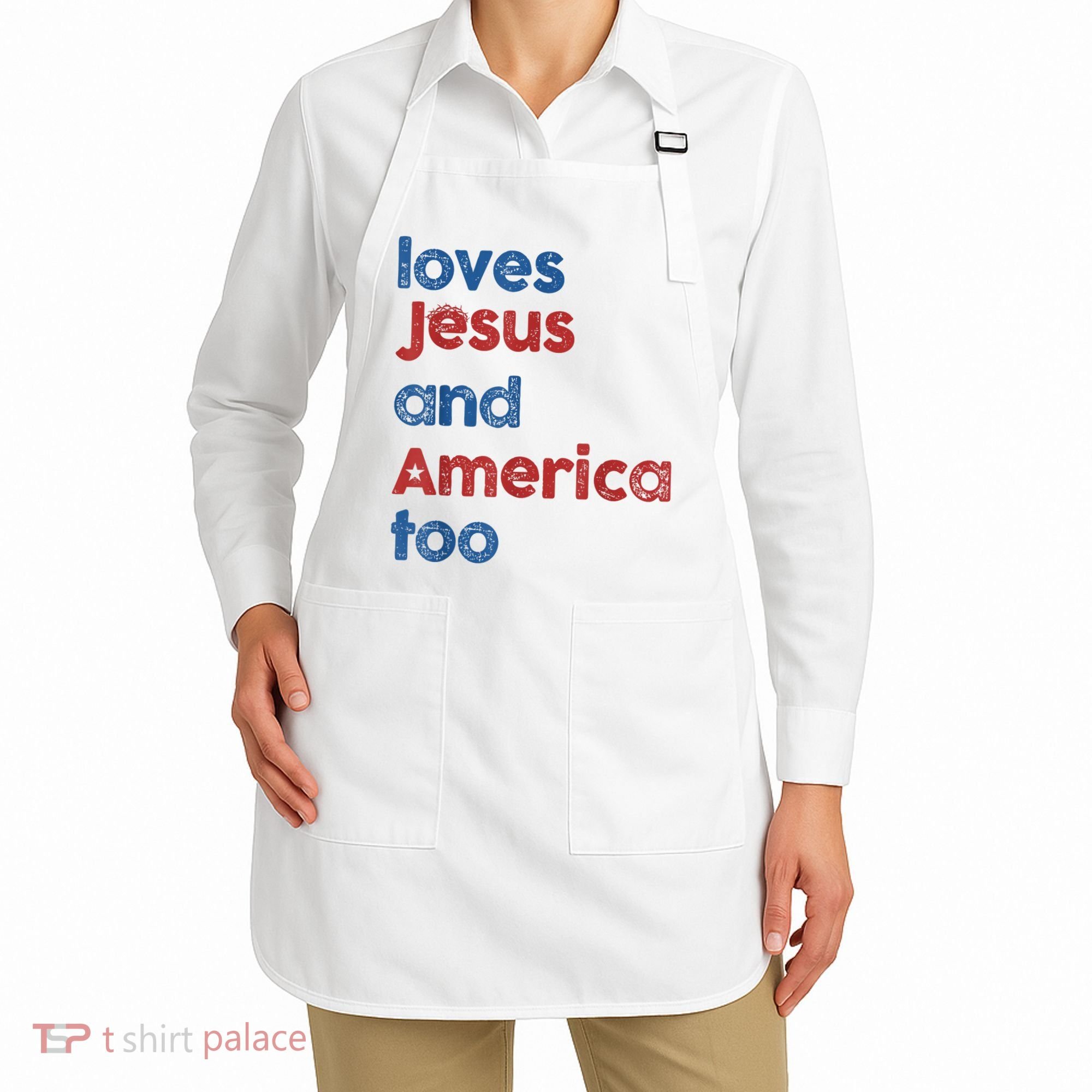 Retro Loves Jesus And America Too Apron