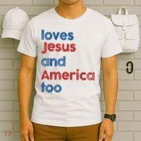 Retro Loves Jesus And America Too T-Shirt thumb 6