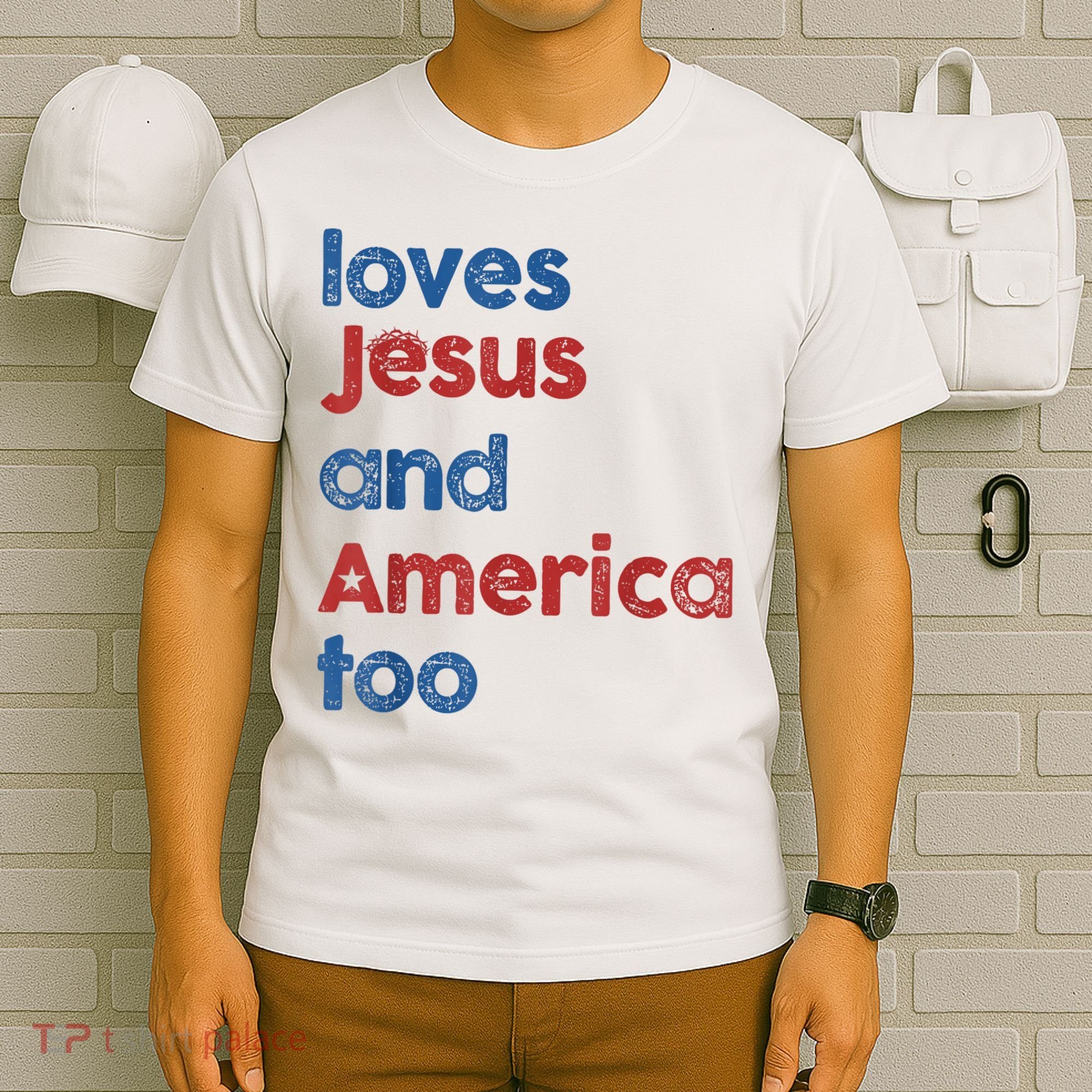 Retro Loves Jesus And America Too T-Shirt