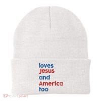 Retro Loves Jesus And America Too Beanie thumb 0