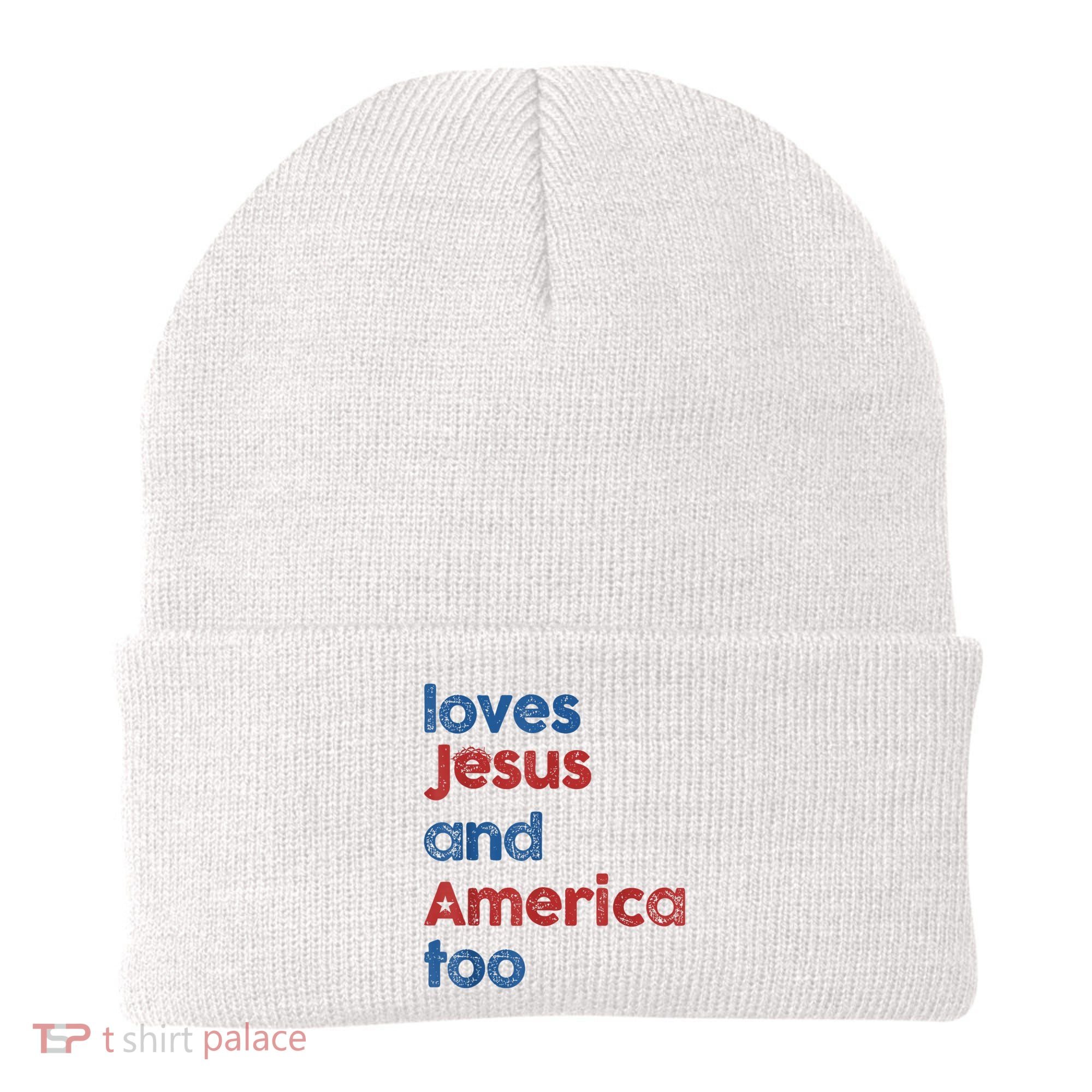 Retro Loves Jesus And America Too Beanie