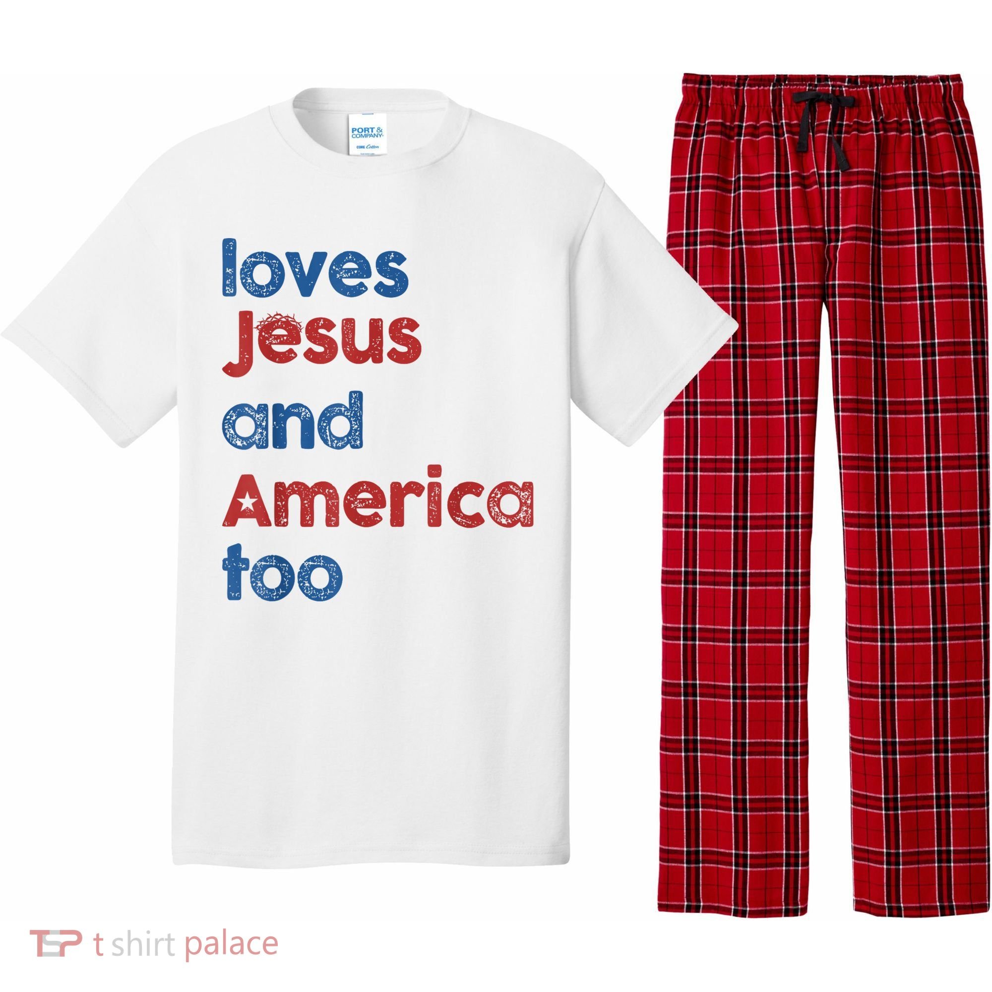 Retro Loves Jesus And America Too Pajama Set
