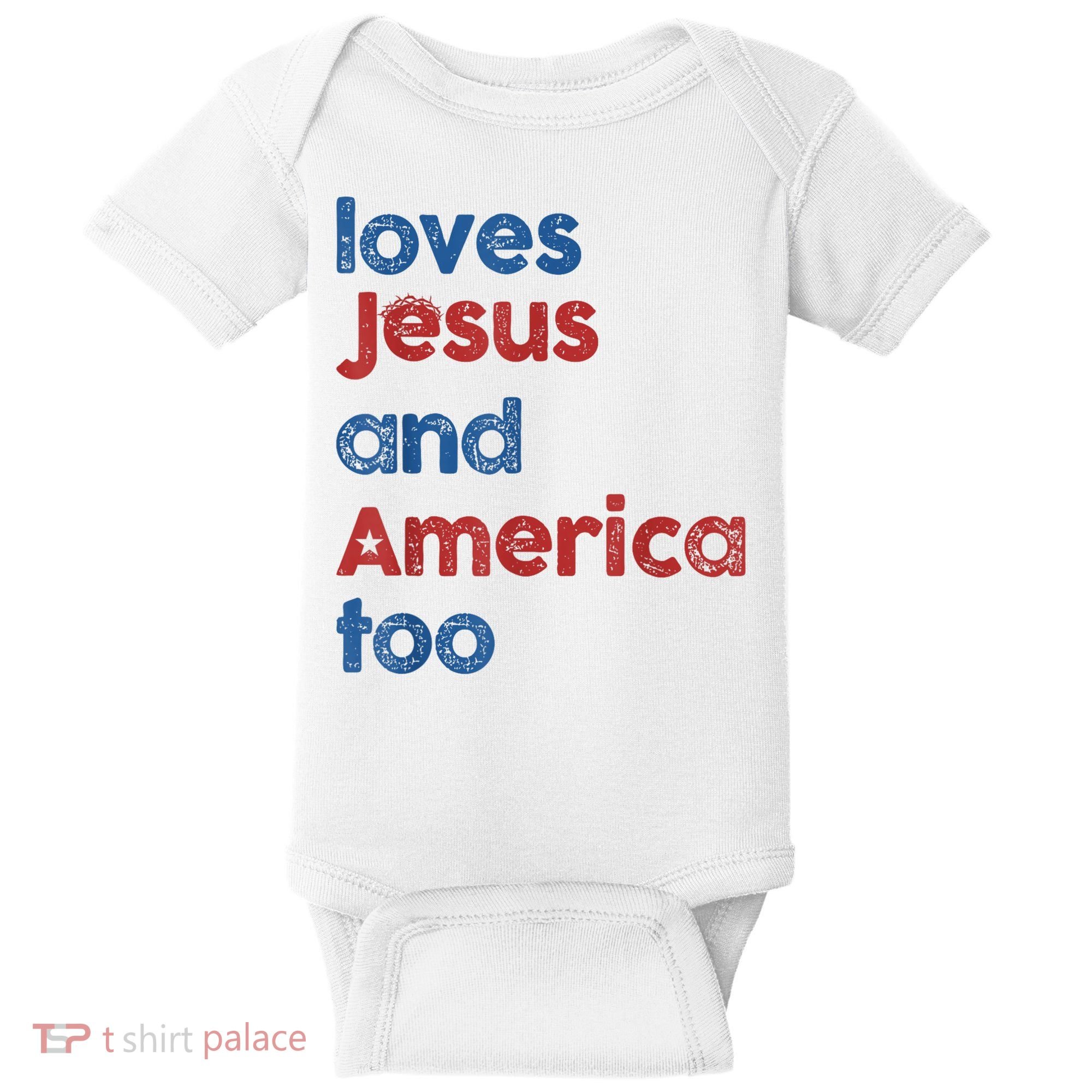 Retro Loves Jesus And America Too Baby Bodysuit