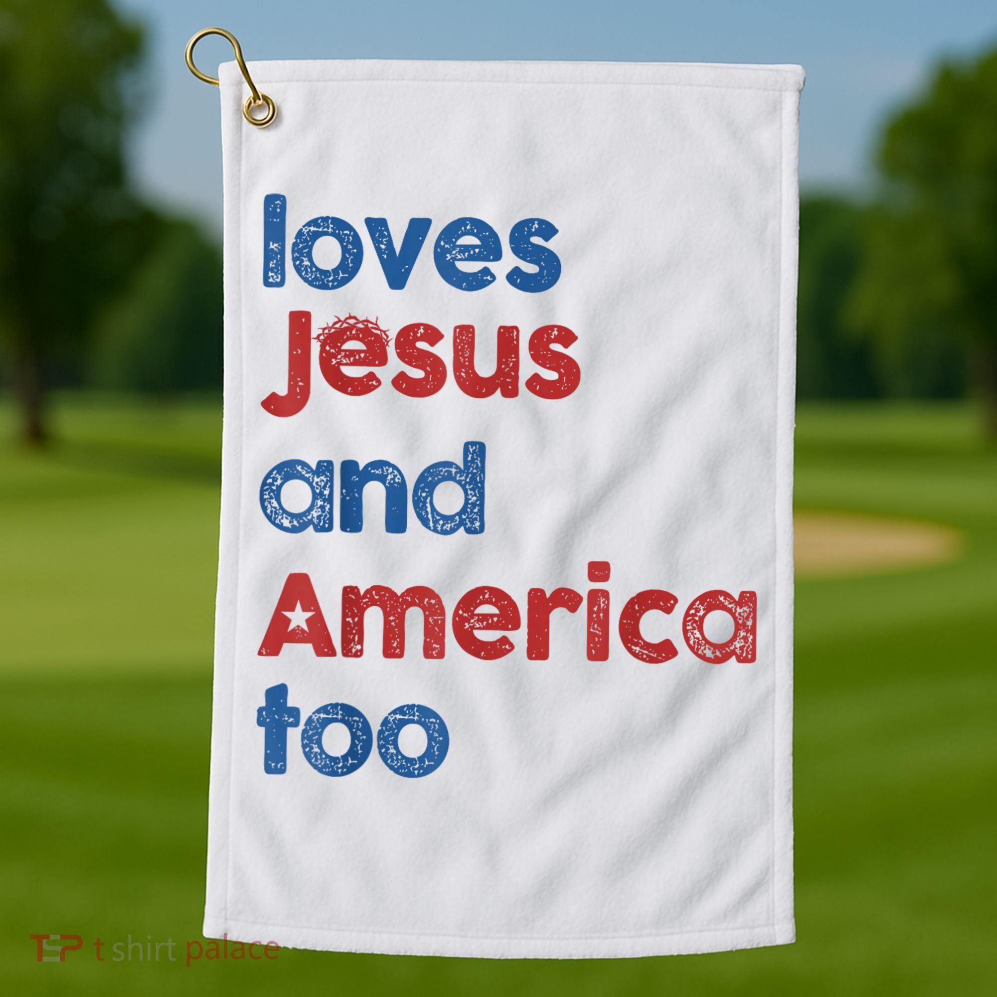 Retro Loves Jesus And America Too Golf Towel