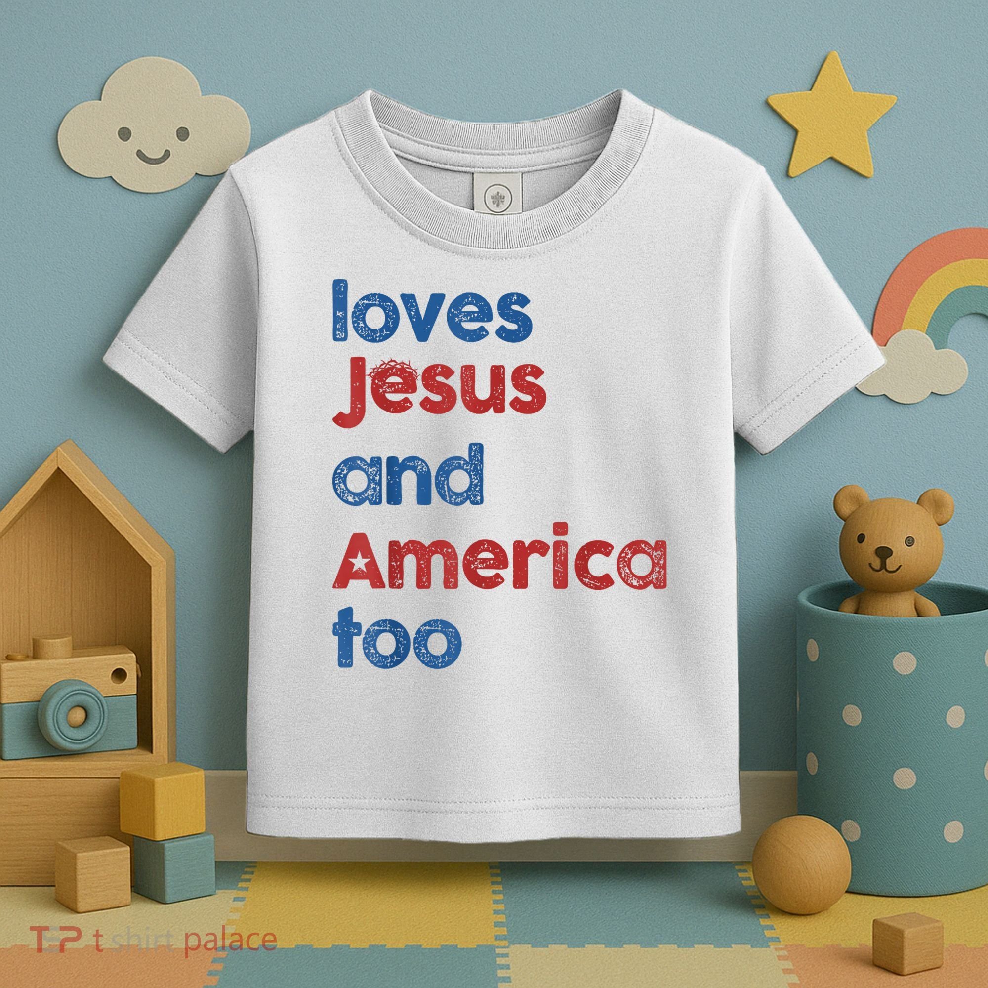 Retro Loves Jesus And America Too Toddler T-Shirt