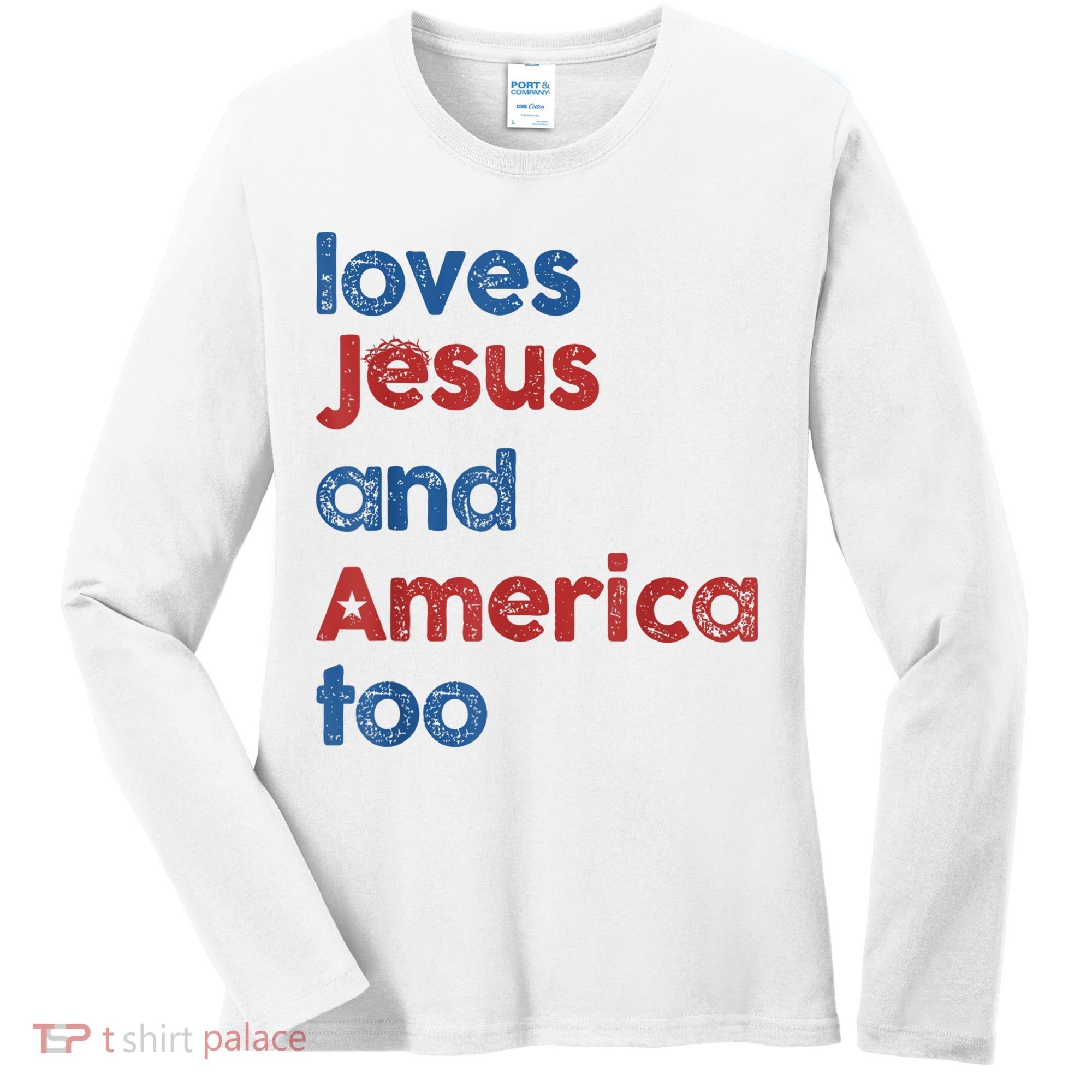 Retro Loves Jesus And America Too Women's Long Sleeve Shirt