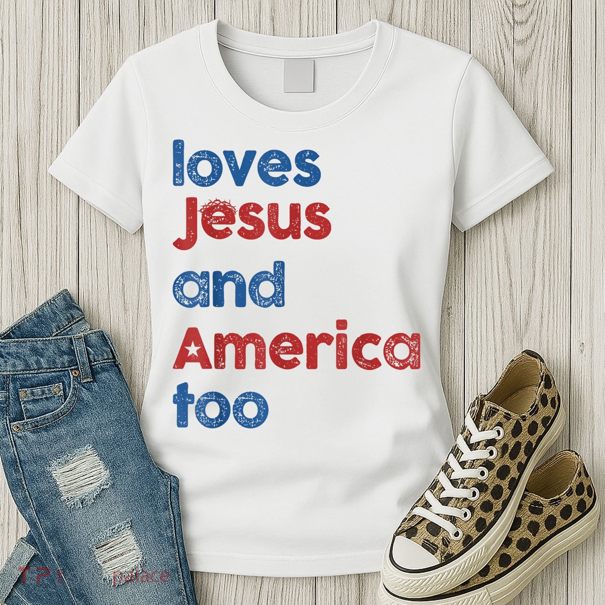 Retro Loves Jesus And America Too Women's T-Shirt