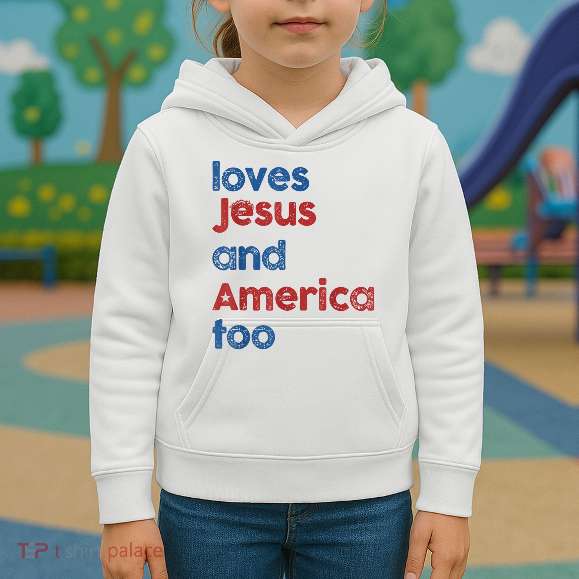 Retro Loves Jesus And America Too Kids Hoodie