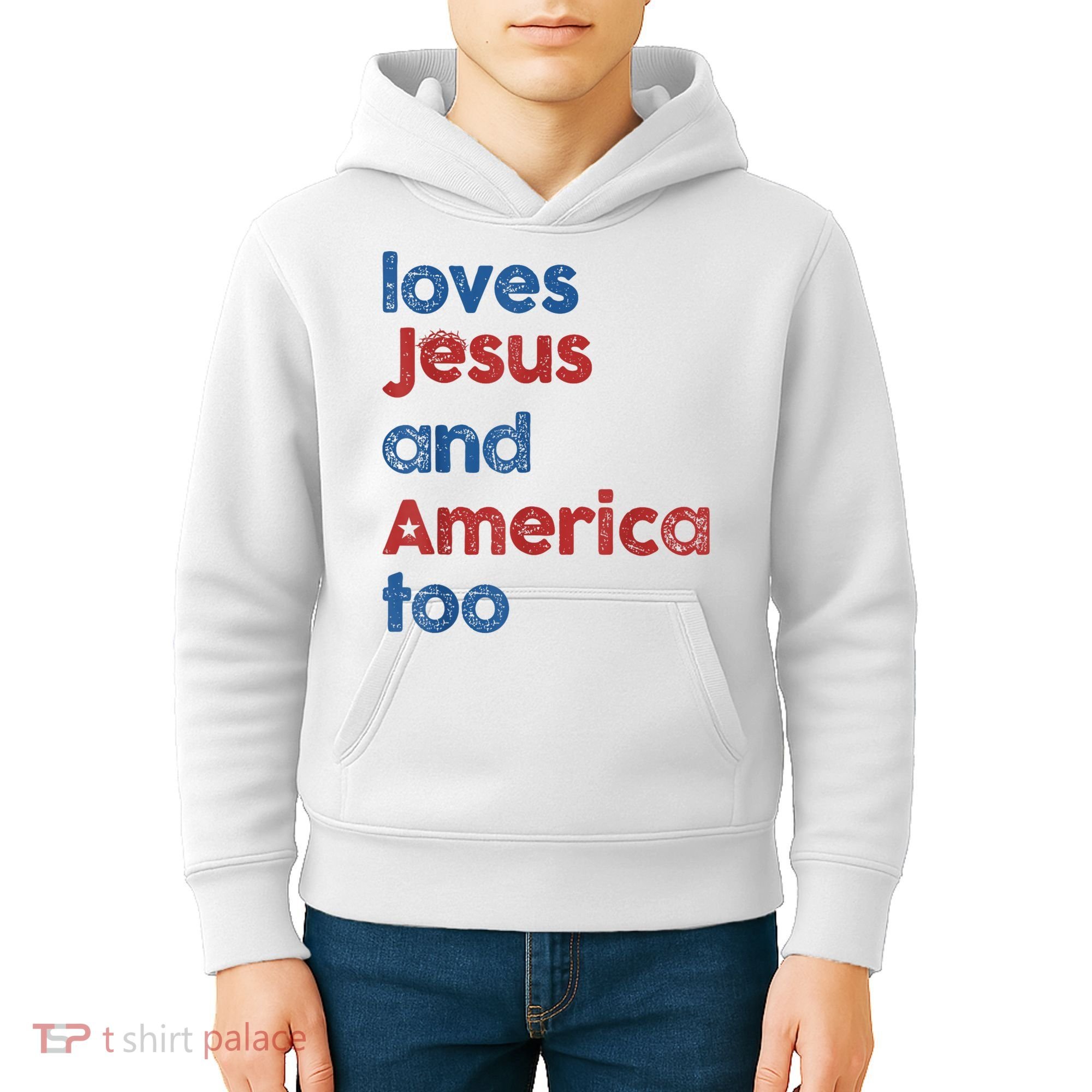 Retro Loves Jesus And America Too Kids Hoodie